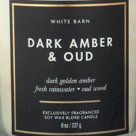 BBW Dark Amber & Oud White Barn Bath & Body Works Single Wick Candle - Picture 3 of 10